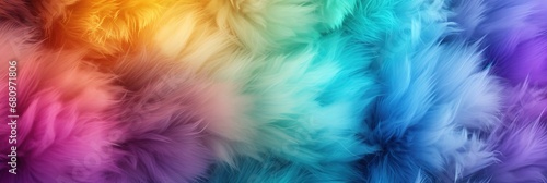 abstract fluffy texture banner, background of bright multicolored fur