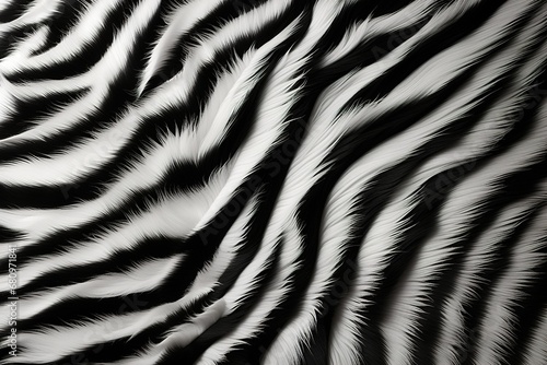 Abstract texture black and white zebra stripes print artificial fluffy background. Carpet or rug