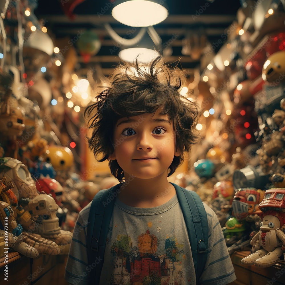 A kid at a toy shop. Generative Ai. A kid at a toy shop. Generative Ai.