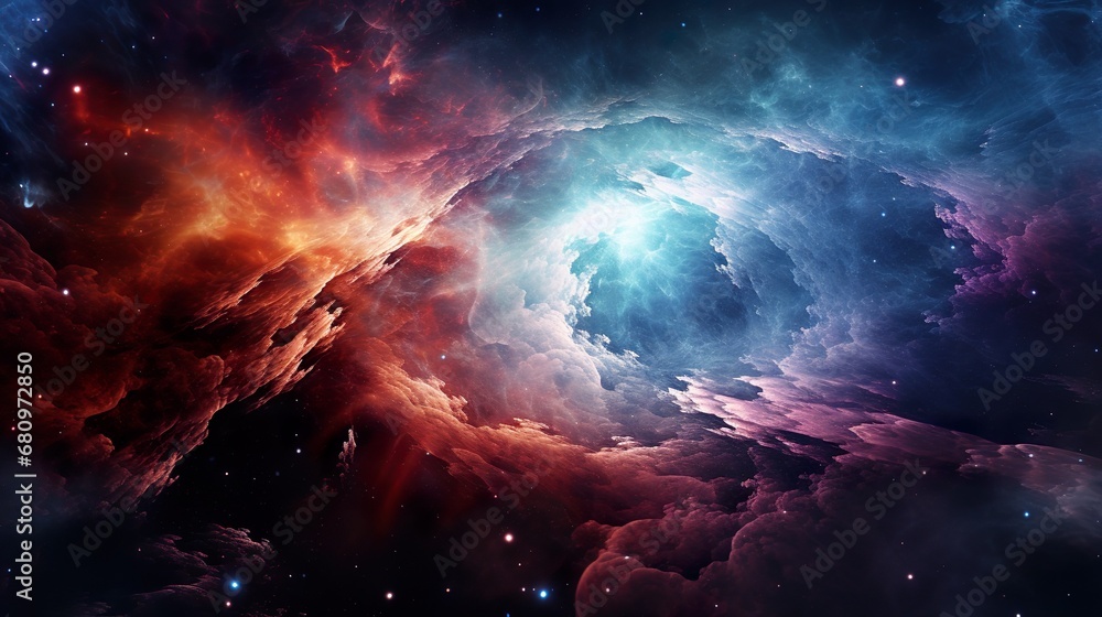 Fototapeta premium space cosmic background of supernova nebula and stars, glowing mysterious universe