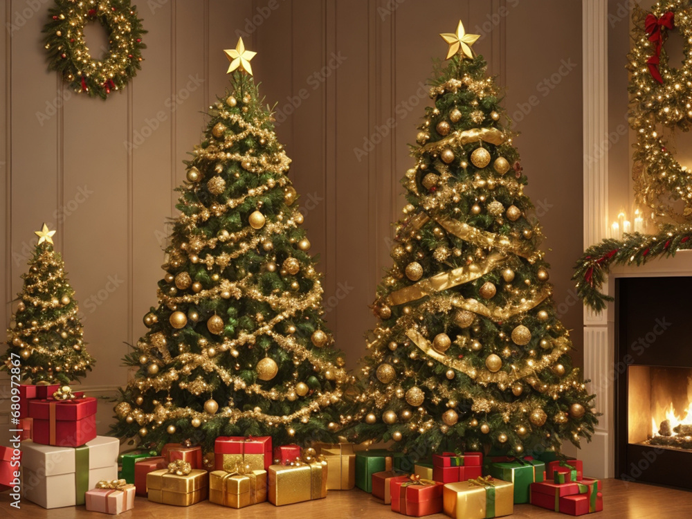 christmas tree with gifts, generative ai