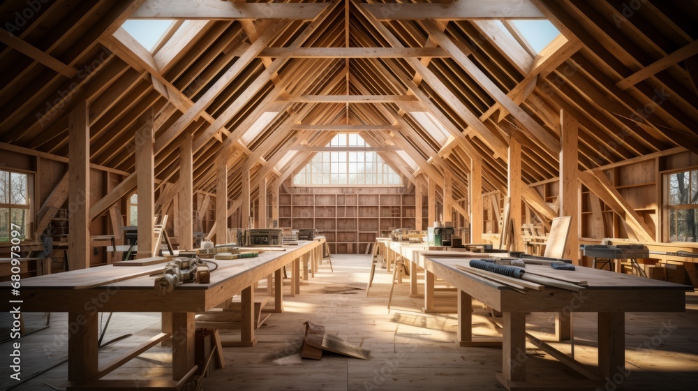 Construction of wood roof trusses using framing beam Construction of wood roof trusses using framing beam