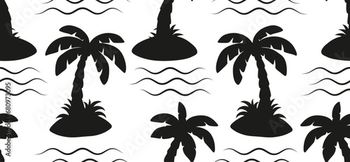 Seamless pattern with palm trees with doodle style.