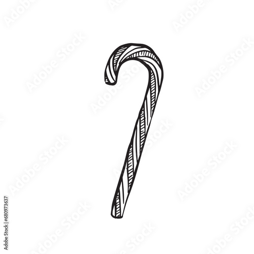 A simple sleek line drawn illustration of a candy cane. Drawn by hand on Procreate.  A classic festive treat!