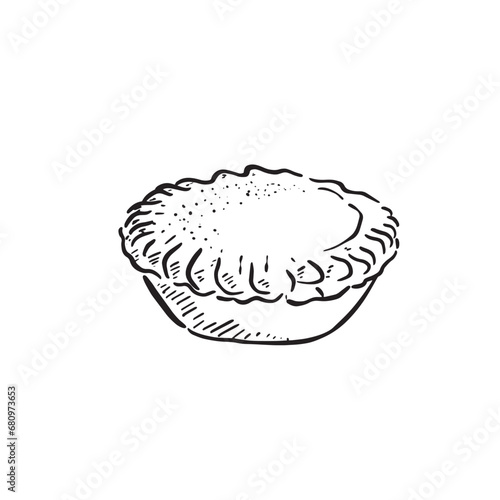 A line drawn illustration of a mince pie. Hand drawn illustration of a classic festive dessert normally eaten at Christmas time.