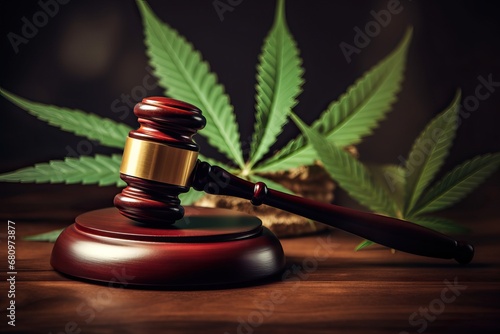 Marijuana with a judge's gavel on a black background.