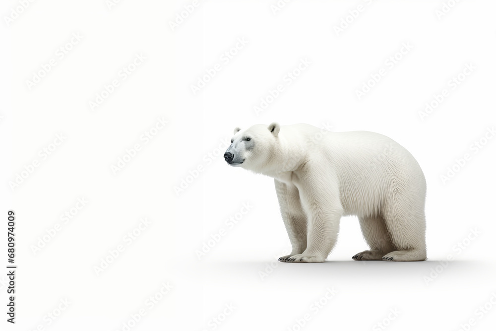 A polar bear on a white background, featuring minimal retouching, and a minimalistic and clean style with stylish, smooth surfaces. A polar bear on a white background, featuring minimal retouching, and a minimalistic and clean style with stylish, smooth surfaces.