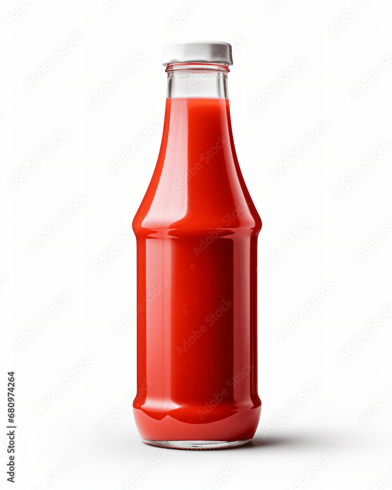 Classic Tomato Ketchup Bottle, Condiment Essential, Isolated on White Classic Tomato Ketchup Bottle, Condiment Essential, Isolated on White
