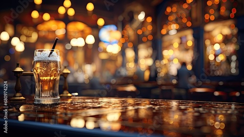 Bokeh background of the beer eatery Street Bar. Generative Ai.