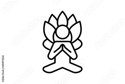 meditation icon. human with lotus flower. icon related to meditation, wellness, spa. line icon style. simple vector design editable