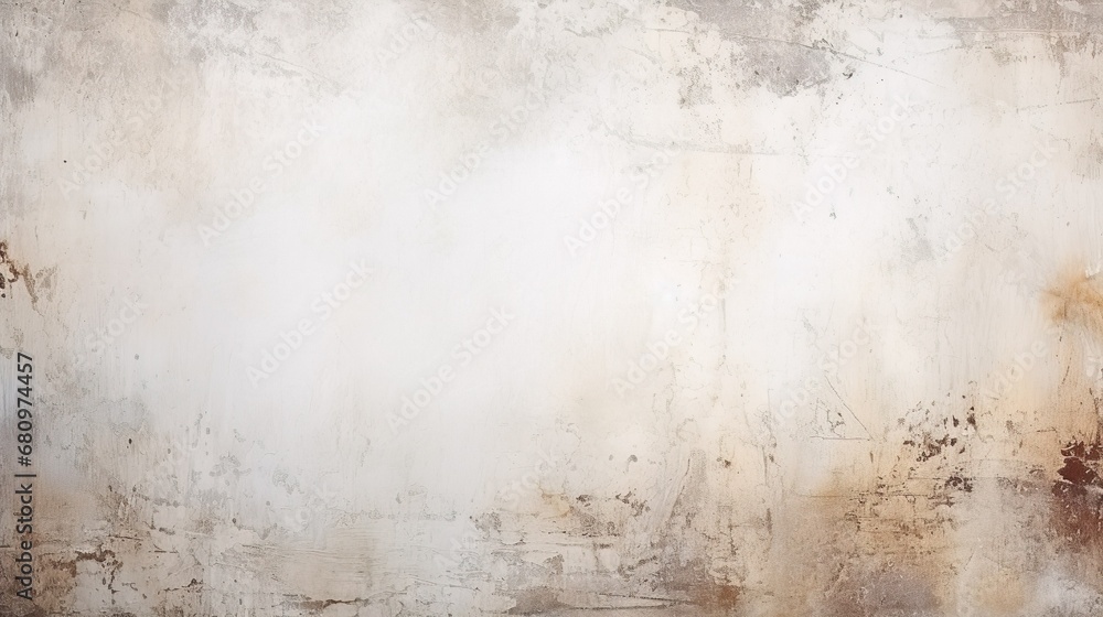 White grunge background texture, old cement wall design with vintage peeling paint and rust spots - obrazy, fototapety, plakaty 
