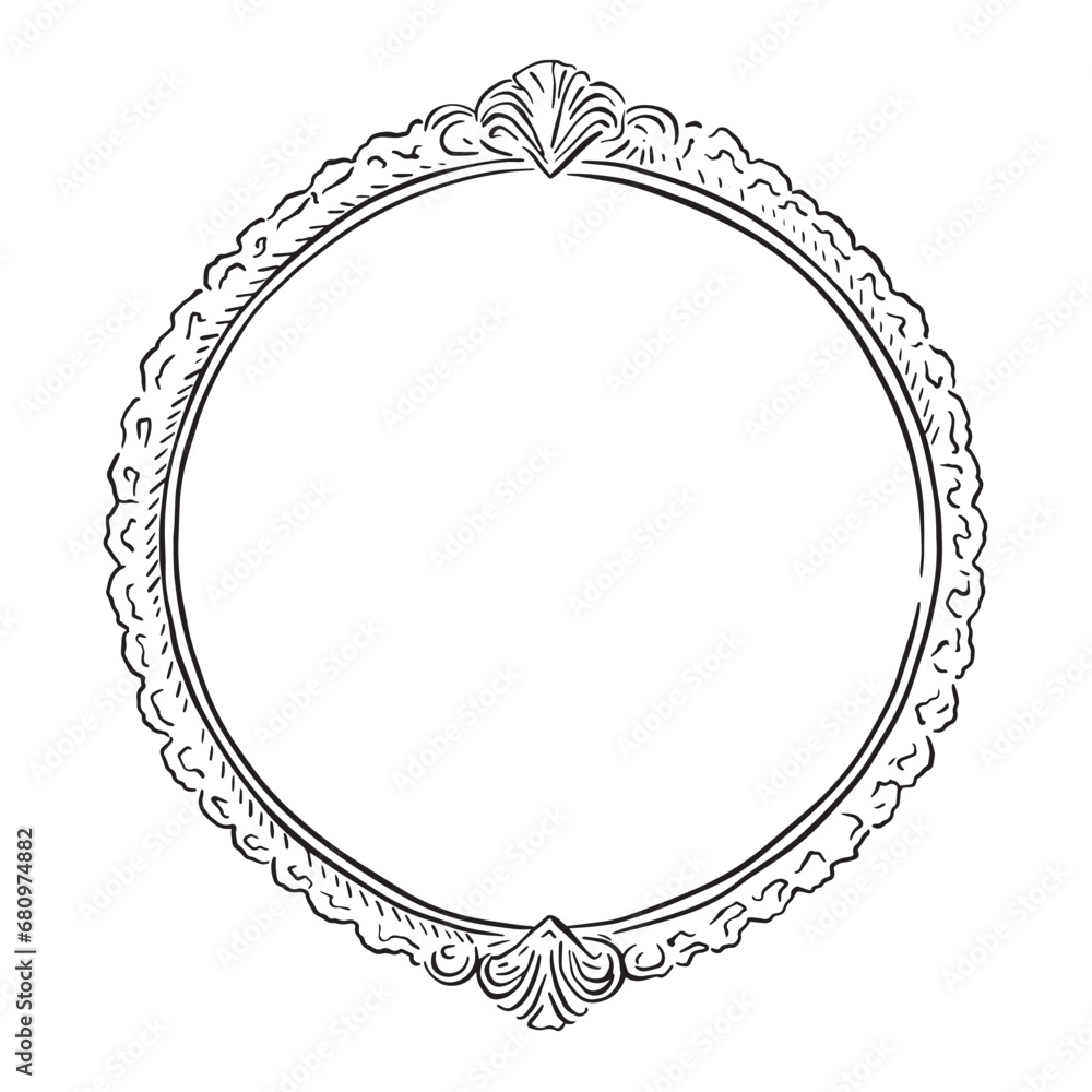 A circular frame inspired by gilt edged frames of the 1800's. Hand drawn in a sketchy style on an iPad pro and Procreate. A circular frame inspired by gilt edged frames of the 1800's. Hand drawn in a sketchy style on an iPad pro and Procreate.