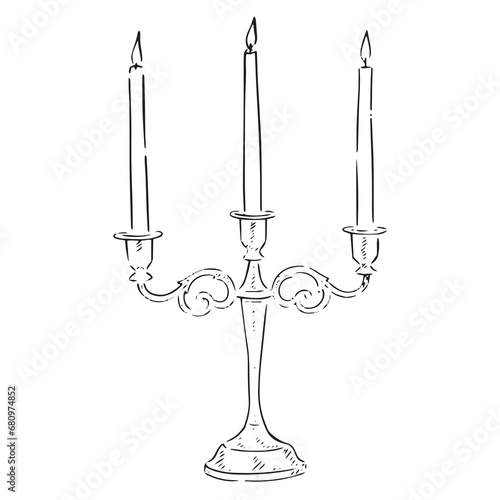 A line drawn candelabra in a sketchy style. Created using Procreate and apple pencil.