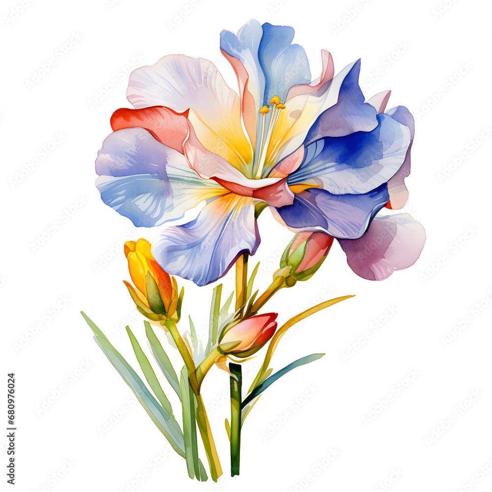 Freesias, Flowers, Watercolor illustrations