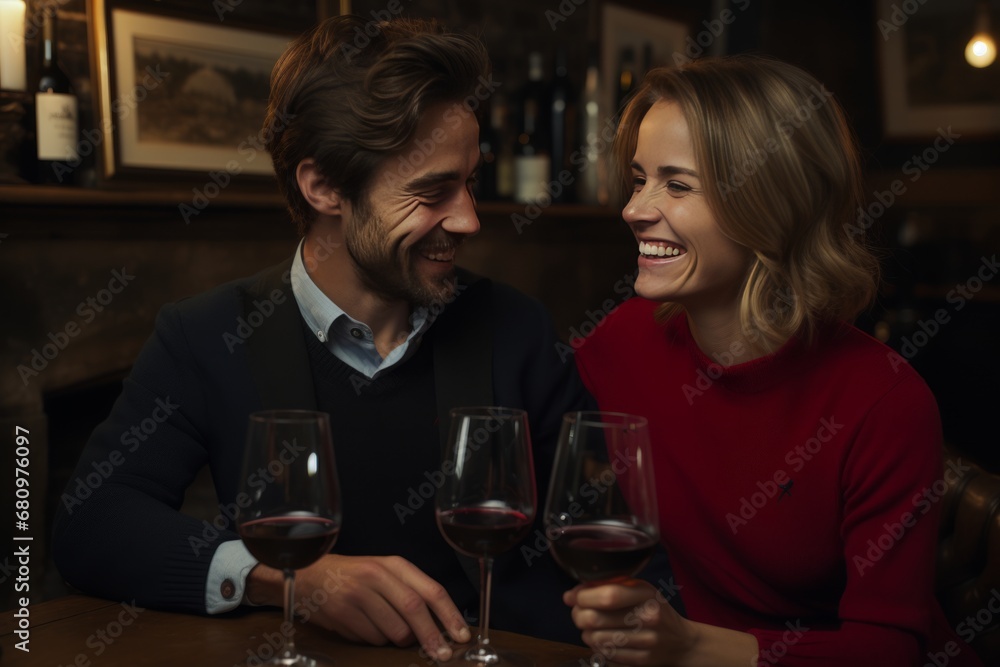 Smiling Couple Cherishing a Relaxing Date Night at Home, Cosily Watching Television and Sharing Love