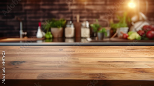 Wood Table Top with Blurred Kitchen Background Photo © aznur