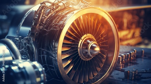 Aircraft engine. Internal components of the aircraft engine photo