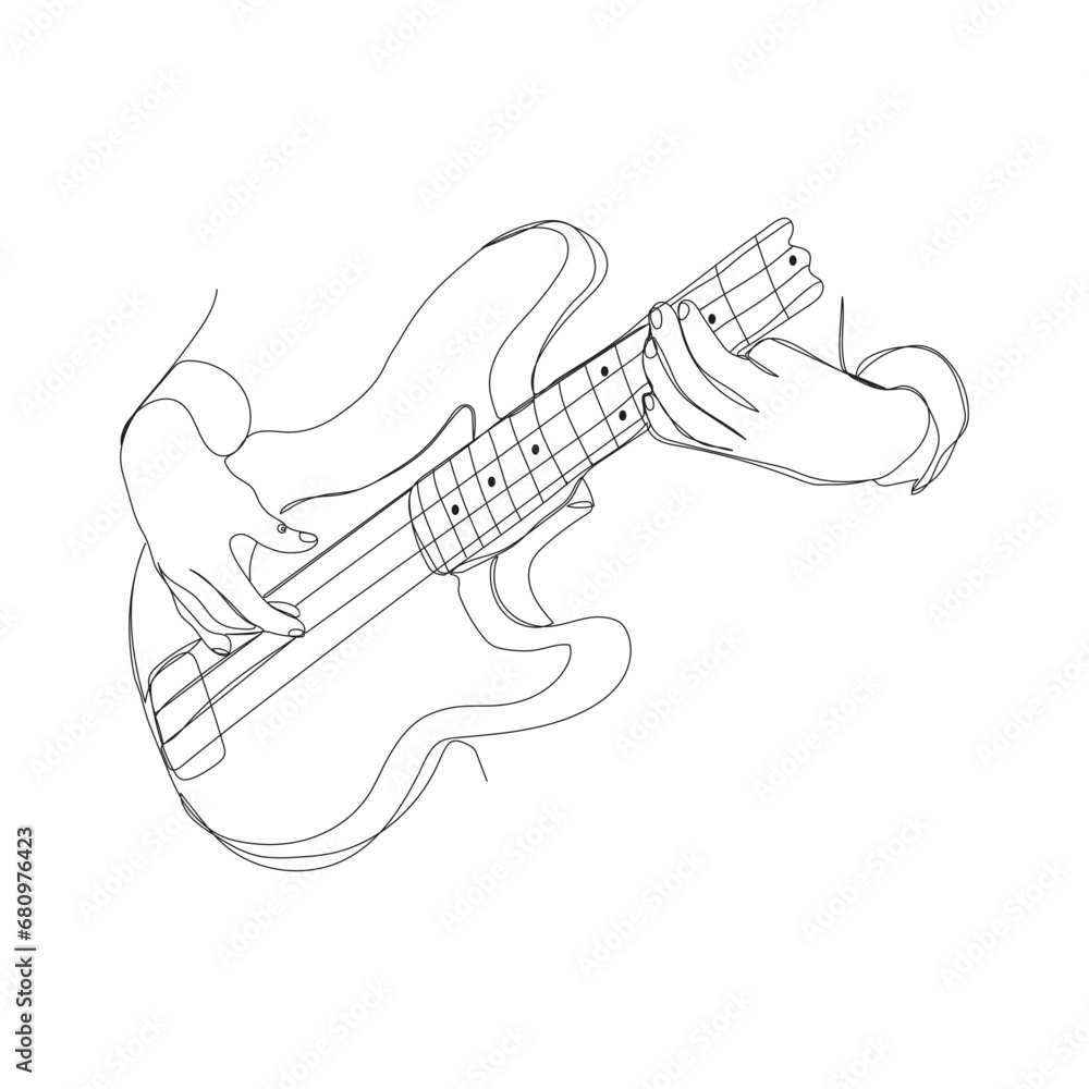 Continuous line drawing of a person playing guitar musician. Minimalist style vector illustration. Continuous line drawing of a person playing guitar musician. Minimalist style vector illustration.