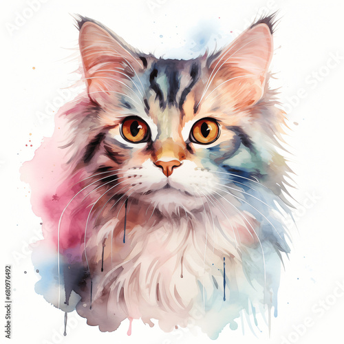Watercolor Frolicsome Cat