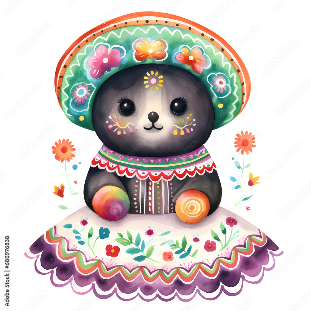 Cute Seal Mexican Watercolor Clipart Illustration Cute Seal Mexican Watercolor Clipart Illustration