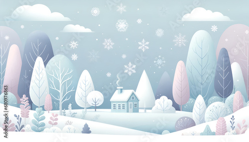 Зимний чудесный лес в пастельных тонах для иллюстрации детских сказок