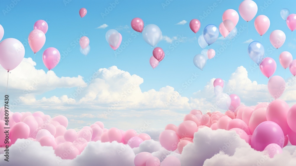 pink balloons flying in the sky