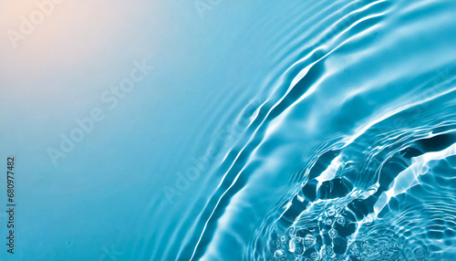 transparent blue clear water surface texture with ripples splashes and bubbles abstract summer banner background water waves in sunlight with copy space cosmetic moisturizer micellar toner emulsion photo