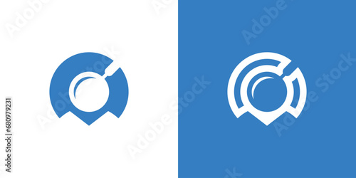 logo design combining the shape of a person with a magnifying glass.