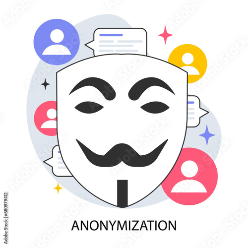 Anonymization. Anonymous unrecognizable profile. Online privacy and personal data protection. Confidential information. Flat vector illustration