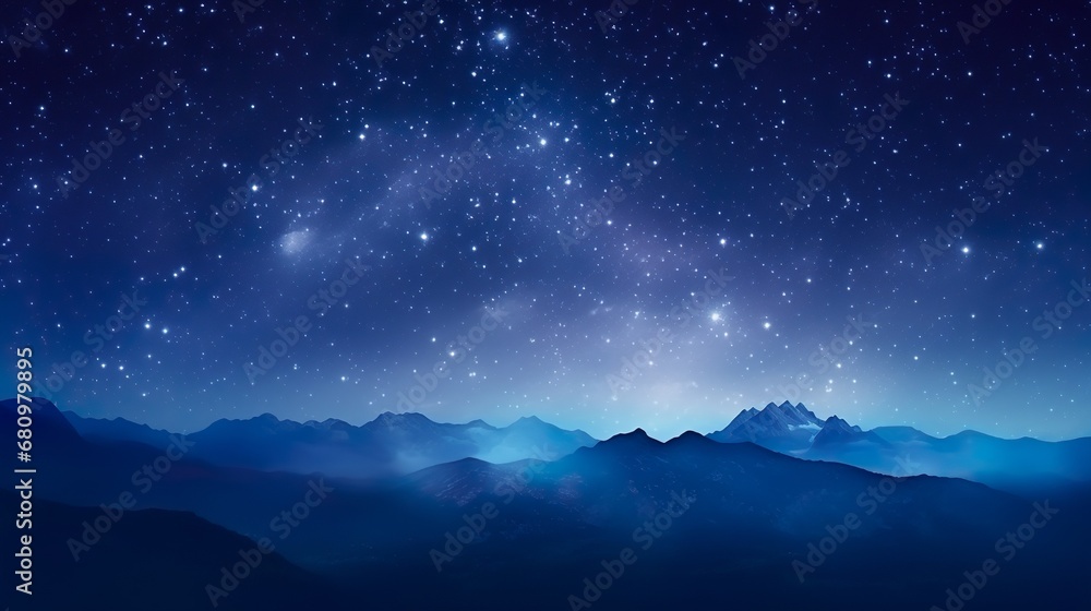 Milky Way and pink light at mountains. Night colorful landscape. Starry sky with hills at summer. Beautiful Universe. Space background with galaxy.