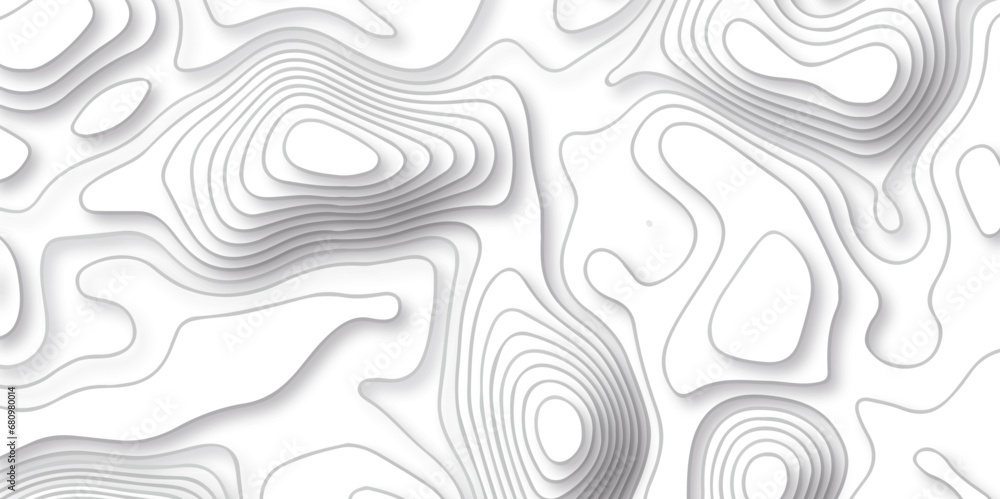 Topographic map background geographic line map with seamless ornament design. The black on white contours vector topography stylized height of the lines map.