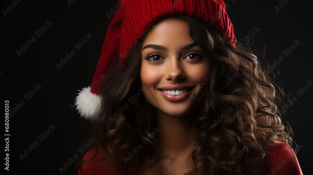 Portrait of a woman in a red Christmas hat. Portrait of a woman in a red Christmas hat.