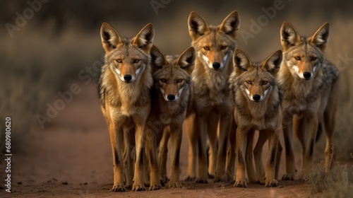 Group of jackals standing. Wildlife Concept. Wilderness. photo