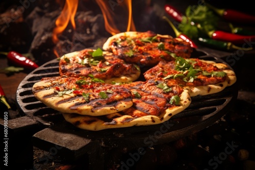 Indian tandoori naan flat bread served with flavorful souse