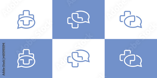logo design combination of plus shape with chat, medical consultation.