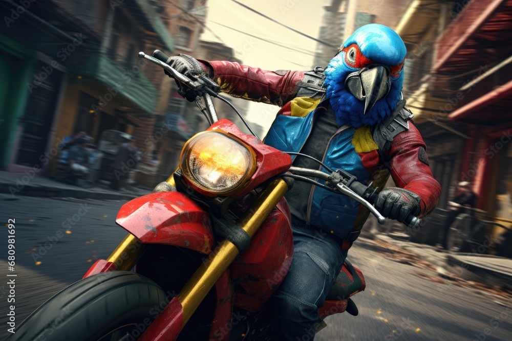 Thrilling Ride on a Vibrant Red Motorcycle Through the Urban Streets