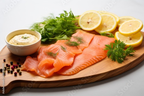 Gravlax, Scandinavian cured salmon on the white background