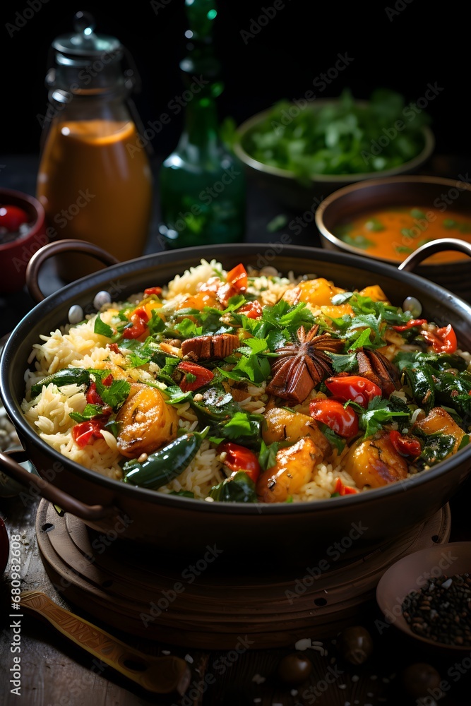 Authentic Senegalese Thieboudienne with assorted seafood and seasoned rice