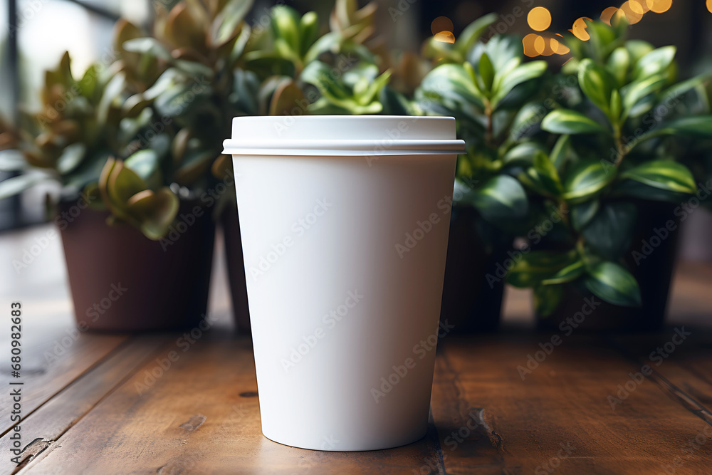 A mockup with a blank white disposable cup A mockup with a blank white disposable cup