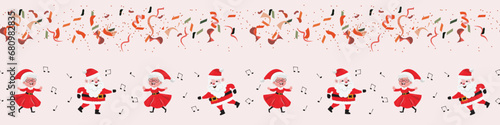 Cartoon seamless pattern with. dancing Santa Claus and his wife