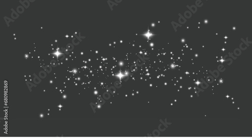 Dust white. White sparks and golden stars shine with special light. Vector sparkles on a transparent background