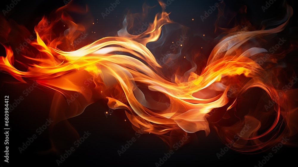 Beautiful stylish fire flames during the night. Fire flame with burning red hot sparks isolated on black background