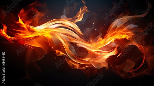 Beautiful stylish fire flames during the night. Fire flame with burning red hot sparks isolated on black background