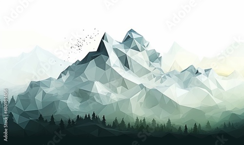 Mountain landscape in digital polygonal style.  illustration for a cover or banner, Generative AI #680984456