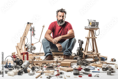 Man Crafting Isolated Workspace on a transparent background