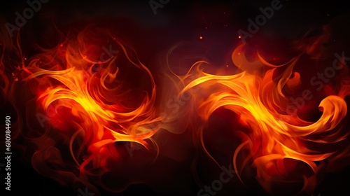 Beautiful stylish fire flames during the night. Fire flame with burning red hot sparks isolated on black background photo