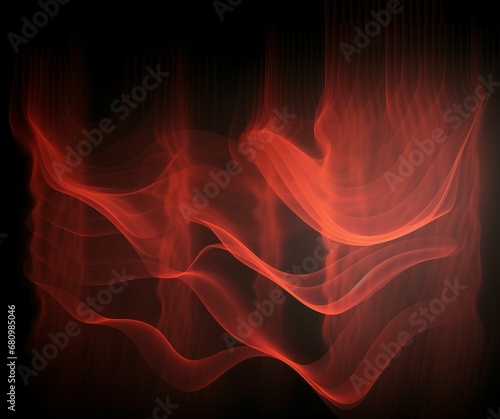 Warm air flow on a dark background. Infrared wind wave light effect.  illustration, Generative AI photo