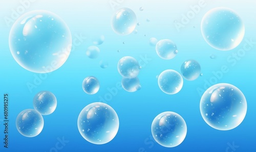 Water bubbles on white background  illustration. A set of air bubbles under water of different sizes. Realistic light effect of fizzing soda and oxygen  Generative AI