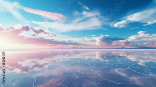 ウユニ塩湖と青空