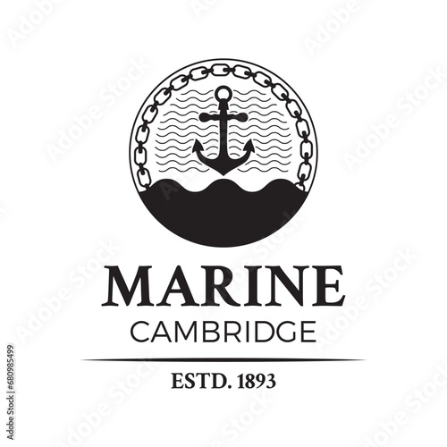 The Anchor Logo Company Vintage badge design in black and white color. Marine, sailing, cruise logo or label badge. Nautical theme emblem